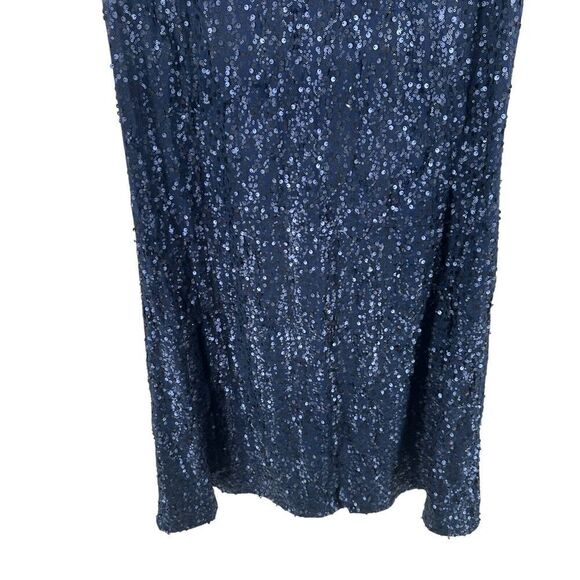 Davids Bridal Sequin Maxi Dress Navy Blue Size 1X Blouson Sleeveless Boat Neck - Picture 4 of 16